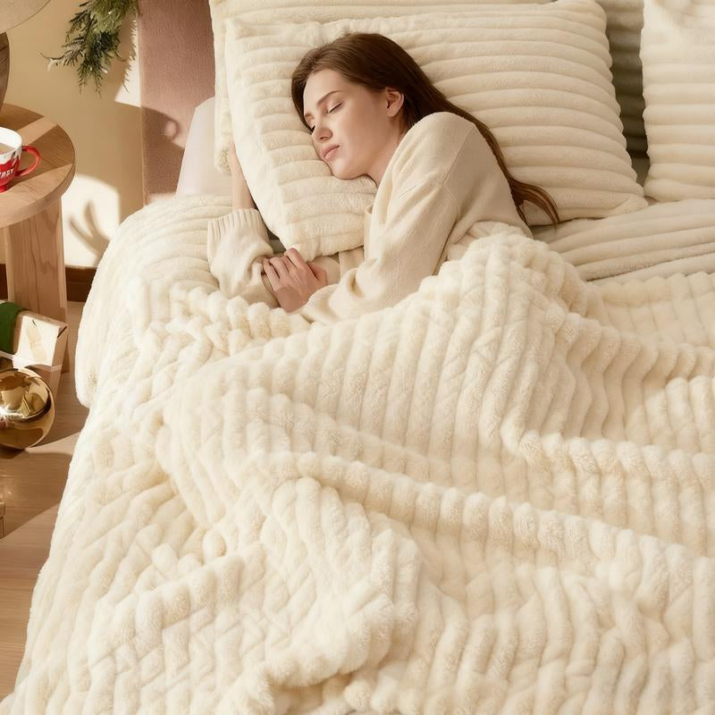 Experience Ultimate Comfort with Our Striped Sleep Blanket – Soft, Fluffy, and Skin-Friendly – Perfect for Beds and Sofas, 78 x 90 Inches – Ideal Holiday Gift for Christmas and Halloween