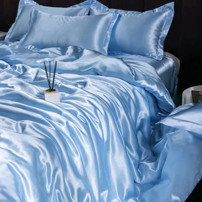 Indulge in Luxury with Our Premium Ice Silk Satin Bedding Set - Elegant Solid Color Duvet Cover and Pillowcase Collection for a Sophisticated Bedroom Makeover