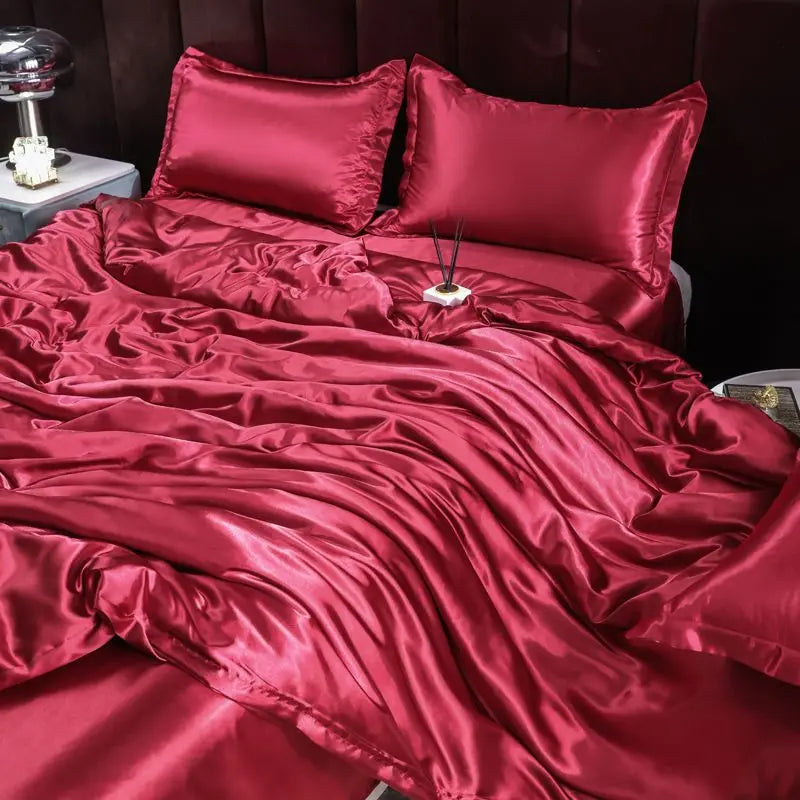 Indulge in Luxury with Our Premium Ice Silk Satin Bedding Set - Elegant Solid Color Duvet Cover and Pillowcase Collection for a Sophisticated Bedroom Makeover