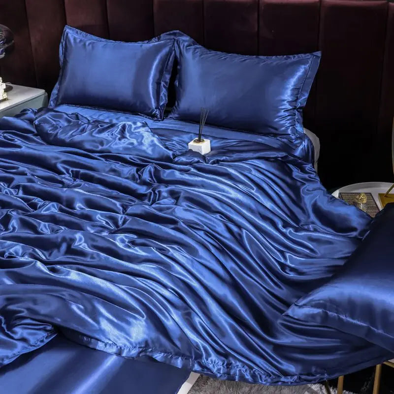 Indulge in Luxury with Our Premium Ice Silk Satin Bedding Set - Elegant Solid Color Duvet Cover and Pillowcase Collection for a Sophisticated Bedroom Makeover