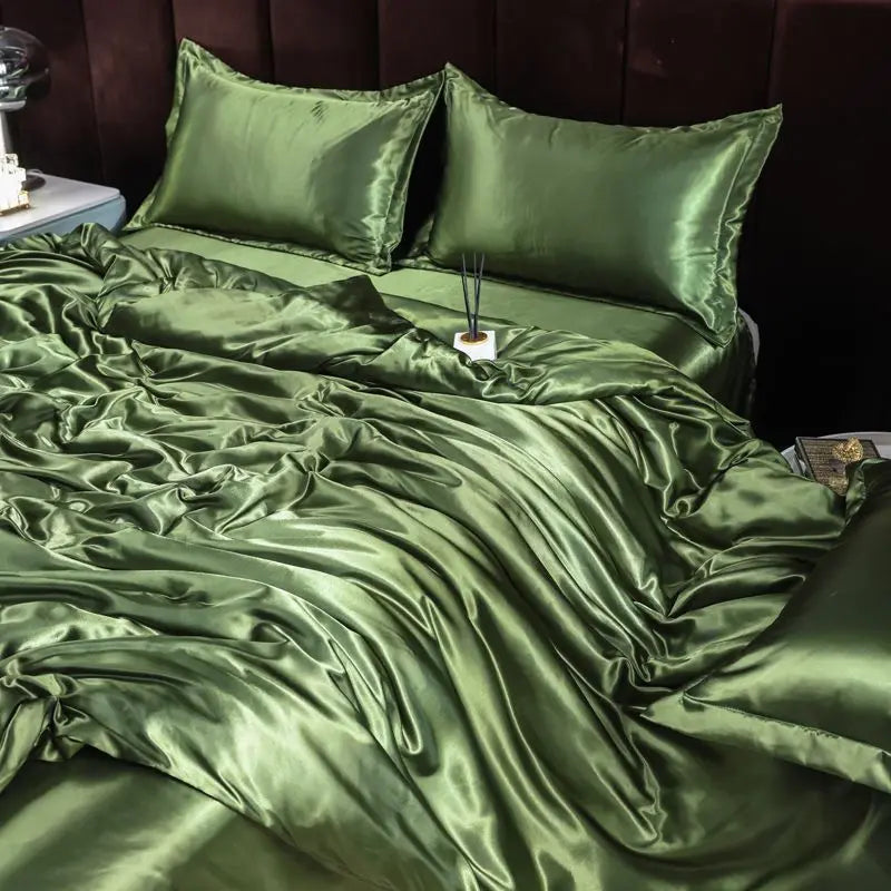 Indulge in Luxury with Our Premium Ice Silk Satin Bedding Set - Elegant Solid Color Duvet Cover and Pillowcase Collection for a Sophisticated Bedroom Makeover