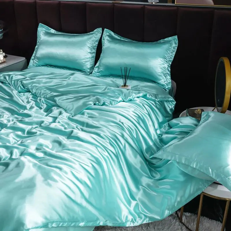 Indulge in Luxury with Our Premium Ice Silk Satin Bedding Set - Elegant Solid Color Duvet Cover and Pillowcase Collection for a Sophisticated Bedroom Makeover