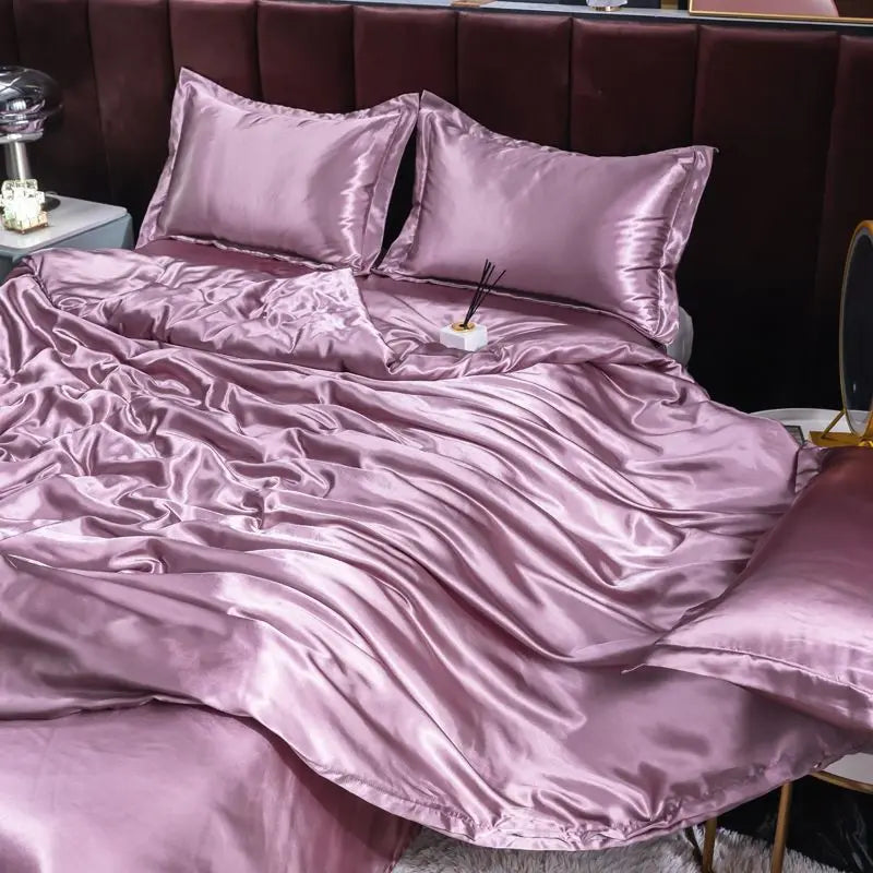 Indulge in Luxury with Our Premium Ice Silk Satin Bedding Set - Elegant Solid Color Duvet Cover and Pillowcase Collection for a Sophisticated Bedroom Makeover