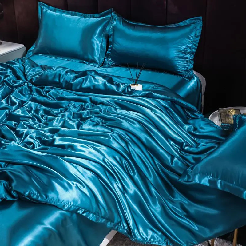 Indulge in Luxury with Our Premium Ice Silk Satin Bedding Set - Elegant Solid Color Duvet Cover and Pillowcase Collection for a Sophisticated Bedroom Makeover