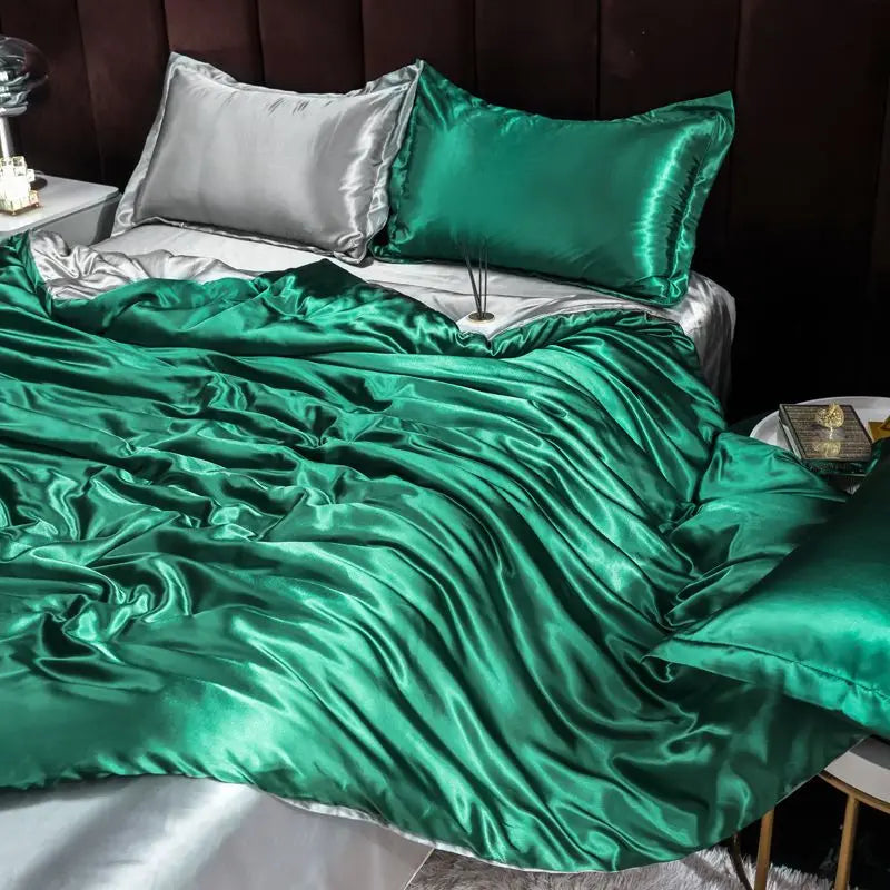 Indulge in Luxury with Our Premium Ice Silk Satin Bedding Set - Elegant Solid Color Duvet Cover and Pillowcase Collection for a Sophisticated Bedroom Makeover