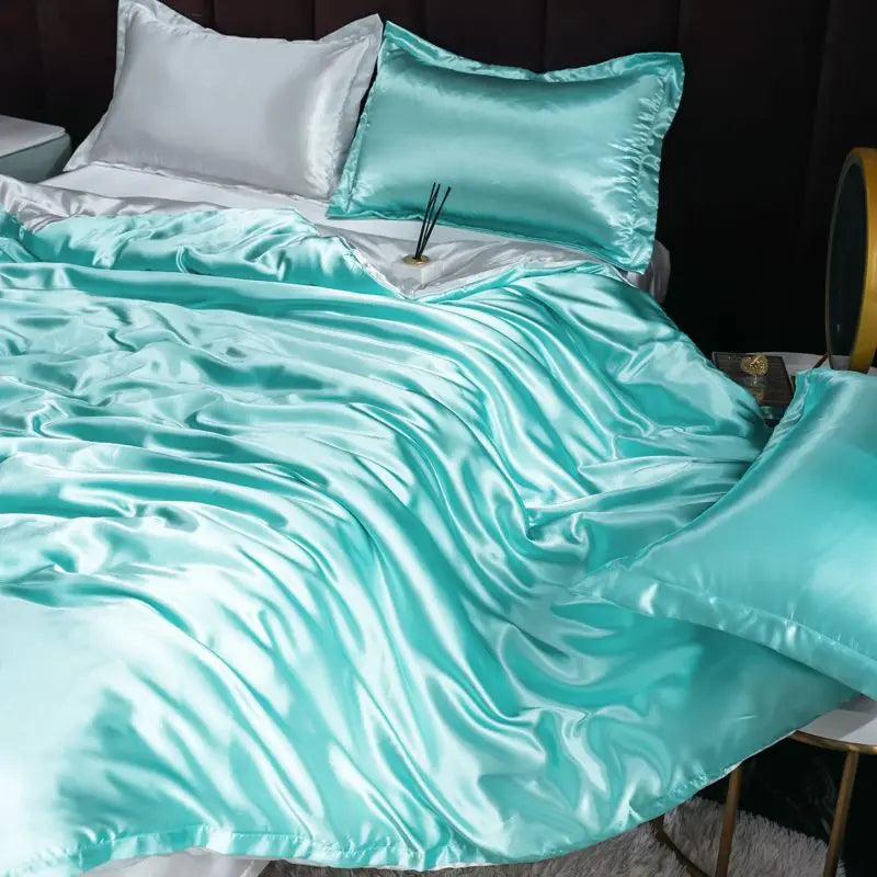 Indulge in Luxury with Our Premium Ice Silk Satin Bedding Set - Elegant Solid Color Duvet Cover and Pillowcase Collection for a Sophisticated Bedroom Makeover