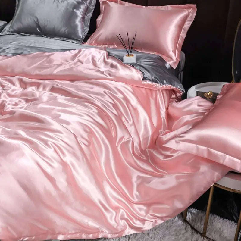 Indulge in Luxury with Our Premium Ice Silk Satin Bedding Set - Elegant Solid Color Duvet Cover and Pillowcase Collection for a Sophisticated Bedroom Makeover