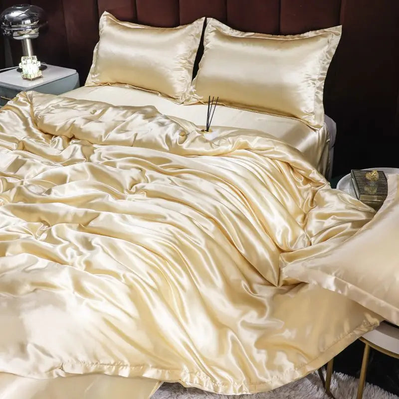 Indulge in Luxury with Our Premium Ice Silk Satin Bedding Set - Elegant Solid Color Duvet Cover and Pillowcase Collection for a Sophisticated Bedroom Makeover