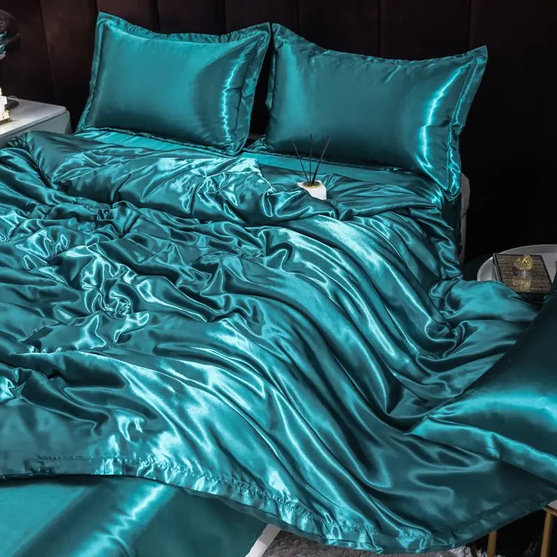 Indulge in Luxury with Our Premium Ice Silk Satin Bedding Set - Elegant Solid Color Duvet Cover and Pillowcase Collection for a Sophisticated Bedroom Makeover