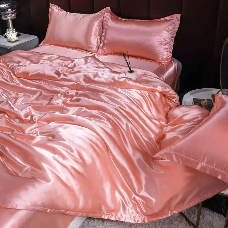 Indulge in Luxury with Our Premium Ice Silk Satin Bedding Set - Elegant Solid Color Duvet Cover and Pillowcase Collection for a Sophisticated Bedroom Makeover