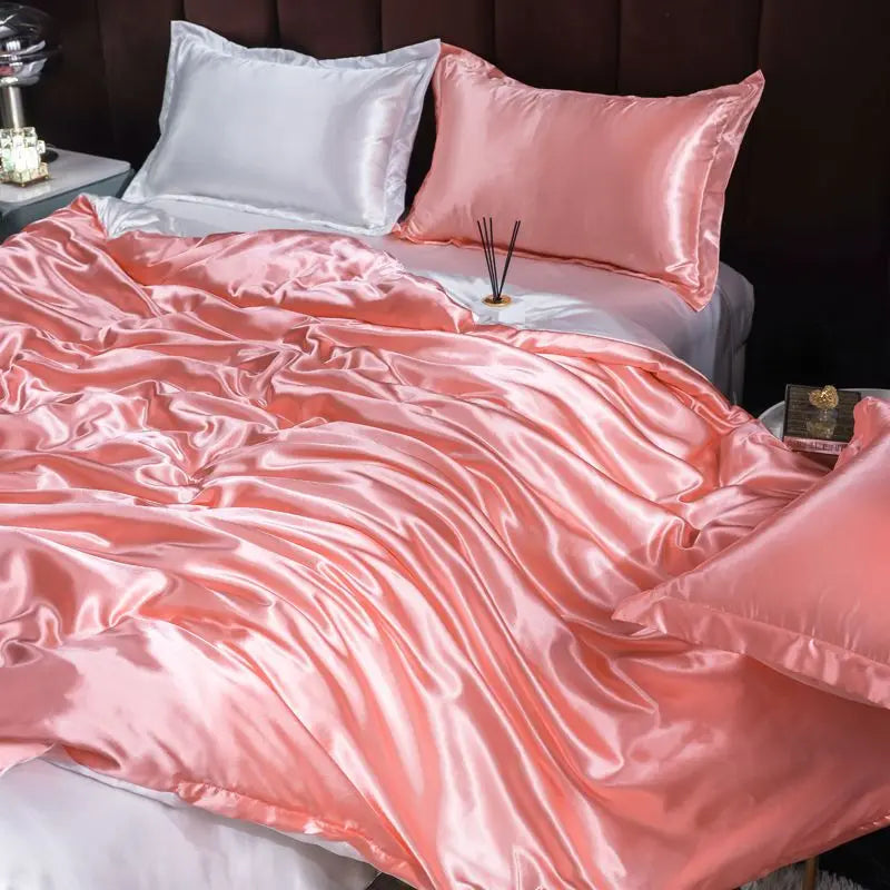 Indulge in Luxury with Our Premium Ice Silk Satin Bedding Set - Elegant Solid Color Duvet Cover and Pillowcase Collection for a Sophisticated Bedroom Makeover