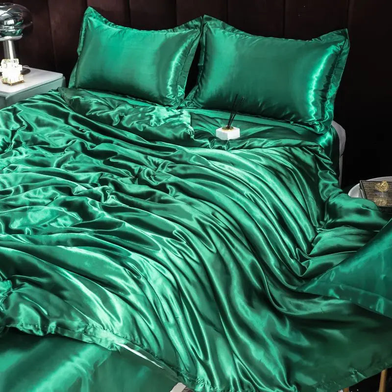Indulge in Luxury with Our Premium Ice Silk Satin Bedding Set - Elegant Solid Color Duvet Cover and Pillowcase Collection for a Sophisticated Bedroom Makeover