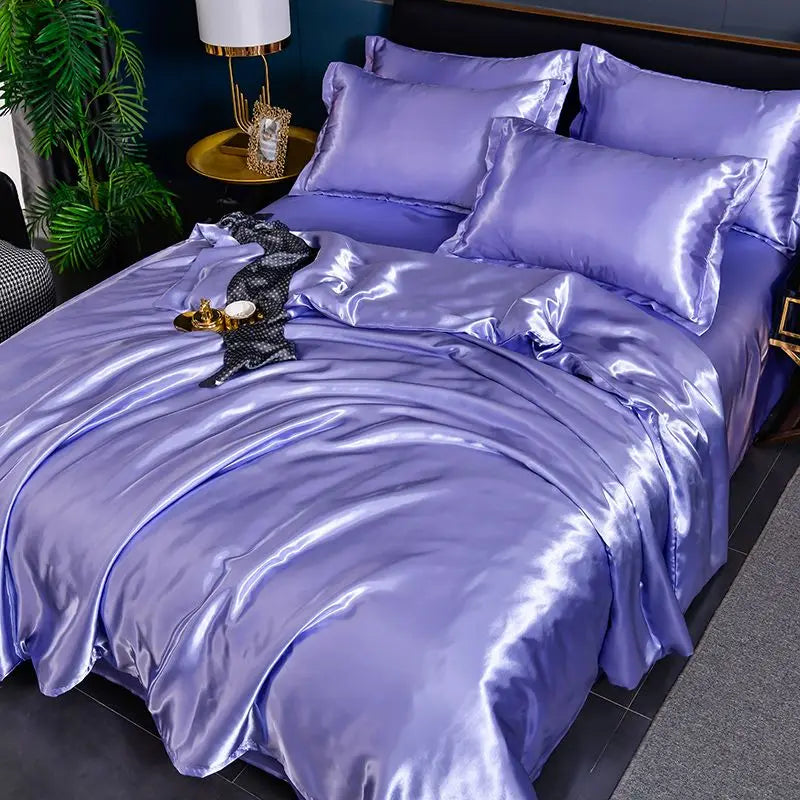 Indulge in Luxury with Our Premium Ice Silk Satin Bedding Set - Elegant Solid Color Duvet Cover and Pillowcase Collection for a Sophisticated Bedroom Makeover