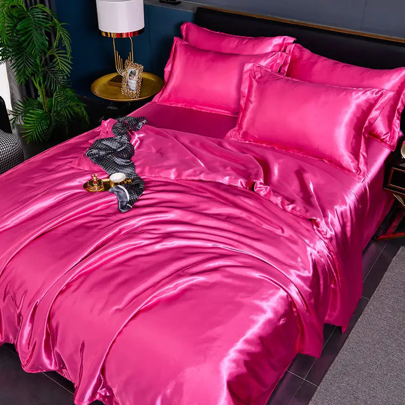 Indulge in Luxury with Our Premium Ice Silk Satin Bedding Set - Elegant Solid Color Duvet Cover and Pillowcase Collection for a Sophisticated Bedroom Makeover