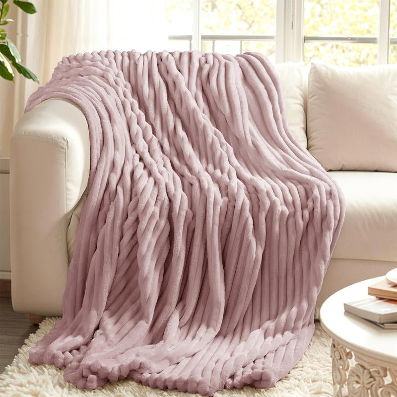 Thickened Striped Flannel Blanket – Luxuriously Soft and Cozy Plush Throw for Ultimate Comfort and Warmth, Perfect for Home Decor and Travel